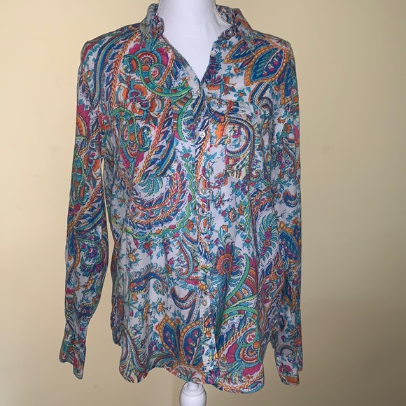 Ralph Lauren Button Down Shirt Multi Color Psychedelic 70s Vibe Boho - Picture 1 of 8